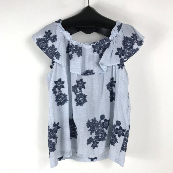 J. Jill Ocean Breeze Jacquard Ruffle Off Shoulder Top Women's Medium Floral - Picture 5 of 11